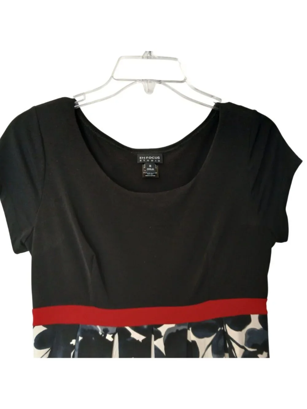 En Focus Studio Womens Sz 8 Dress Black White Floral Print Fit & Flare #H-17